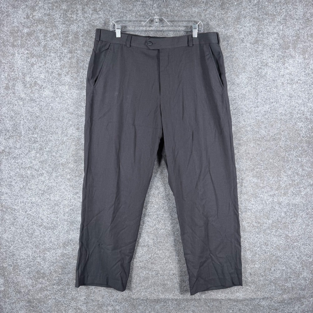 George Mens 38x30 Pants Graphite Gray Flat Front Dress Slacks Stain GM32219